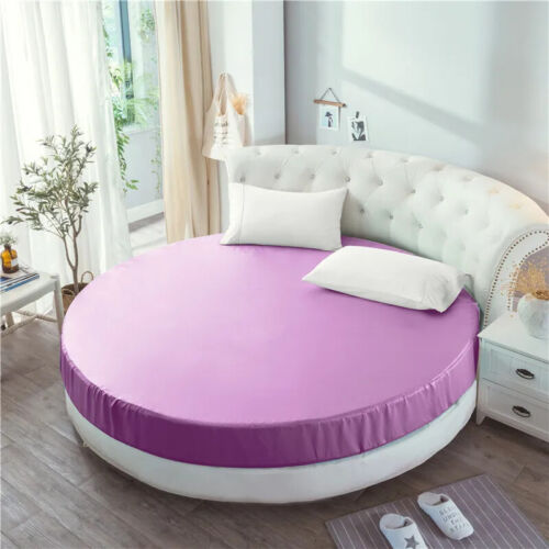 Elastic Round Fitted Sheet Soft Silky Satin Solid Color Bedspread Mattress Cover - Picture 36 of 37