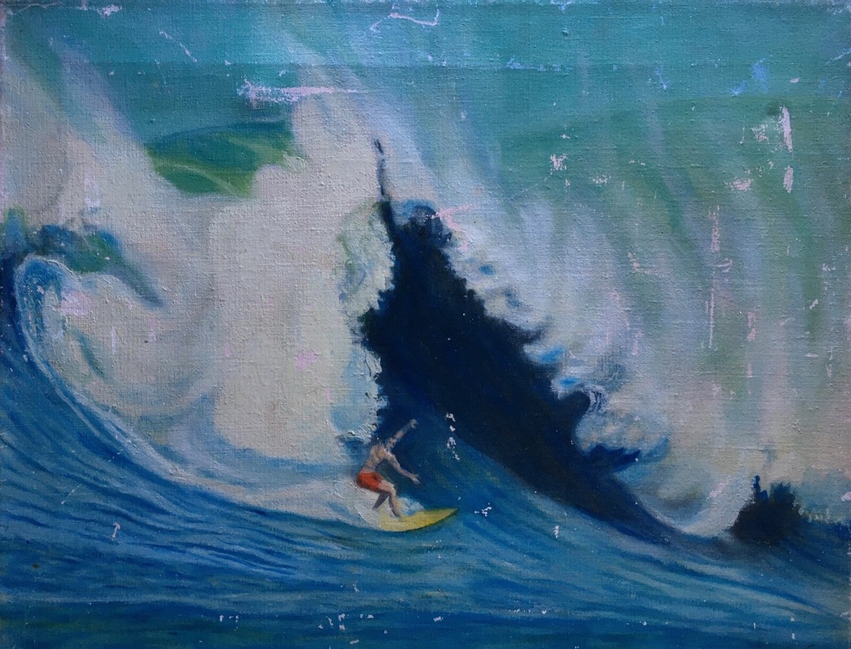 Vintage 1969 Signed Original Surf Art Painting - Big Wave
