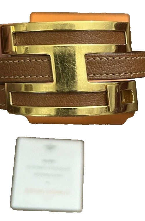 HERMÈS BRACCIALE REGOLABILE USATOs HERMES POUSSE POUSSEe MARRONElaccato PEL