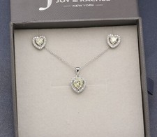 925 Silver Cubic Zirconia Heart Shape Pendant Necklace Earrings Jewelry Set