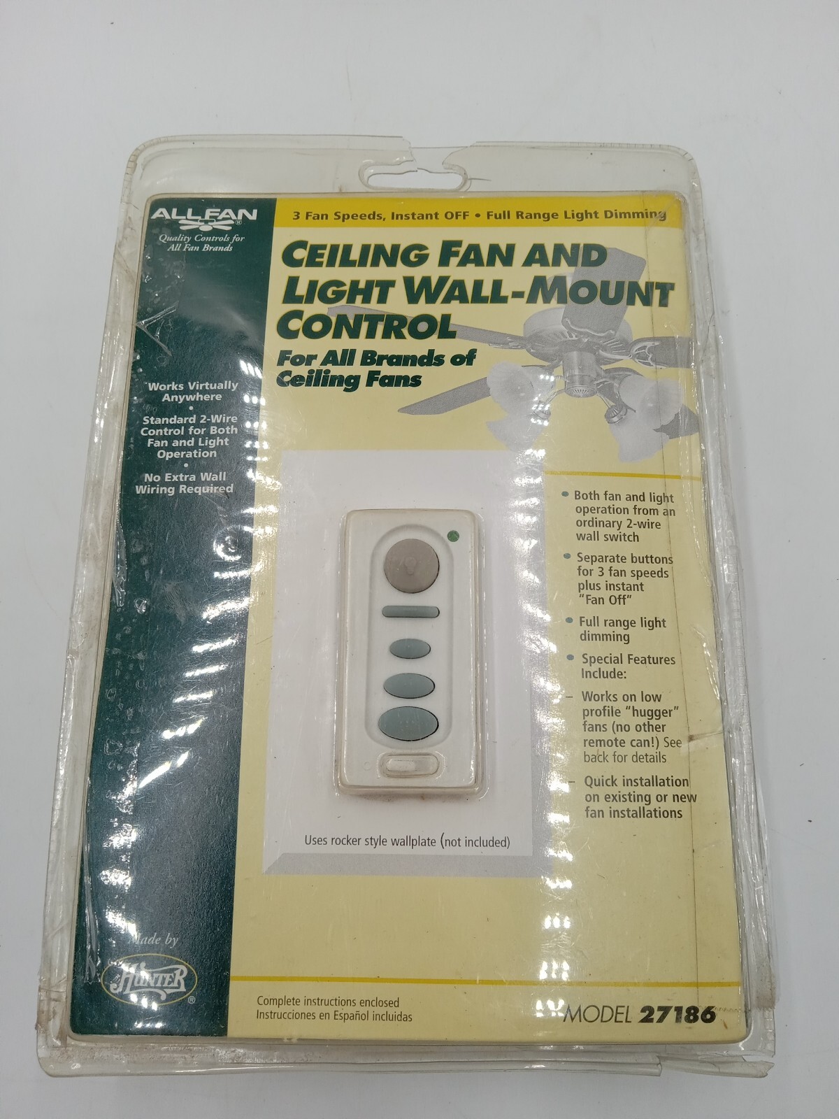 Hunter Ceiling Fan And Light Wall Control 27186 Shelly Lighting