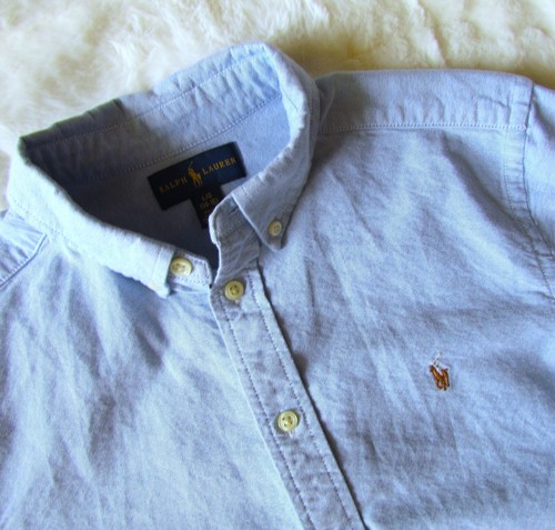 RALPH LAUREN Blue Button Down Dress Shirt Chambray Polo Logo Boys Large 14/16 - Picture 2 of 3