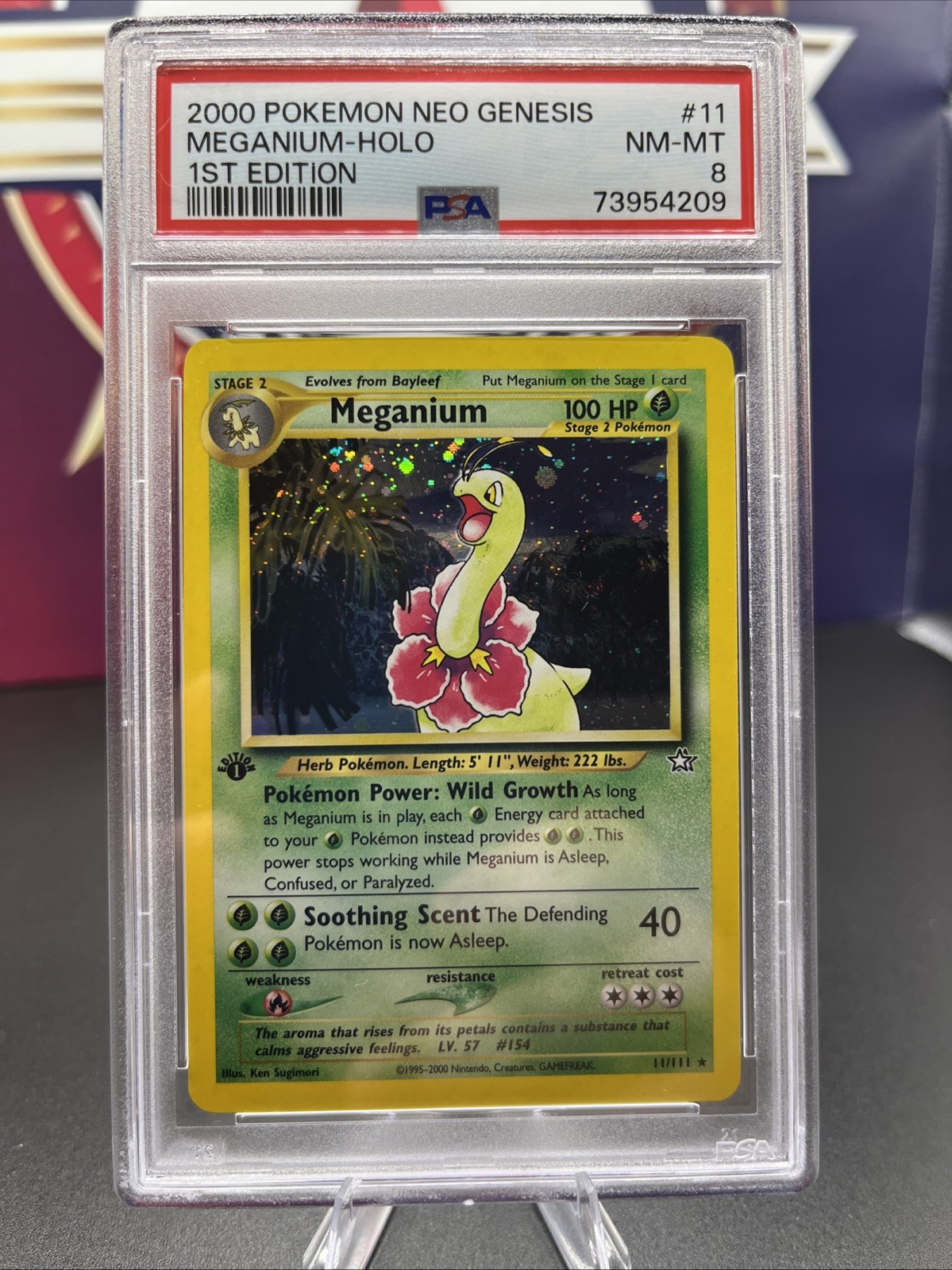 Meganium 11/111 Neo Genesis Holo 1st Edition PSA 8