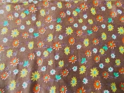 BTYD VTG  BROWN W MULTICOLOR DAISY 100% COTTON FABRIC 35''W QUILT CLOTHING DOLL