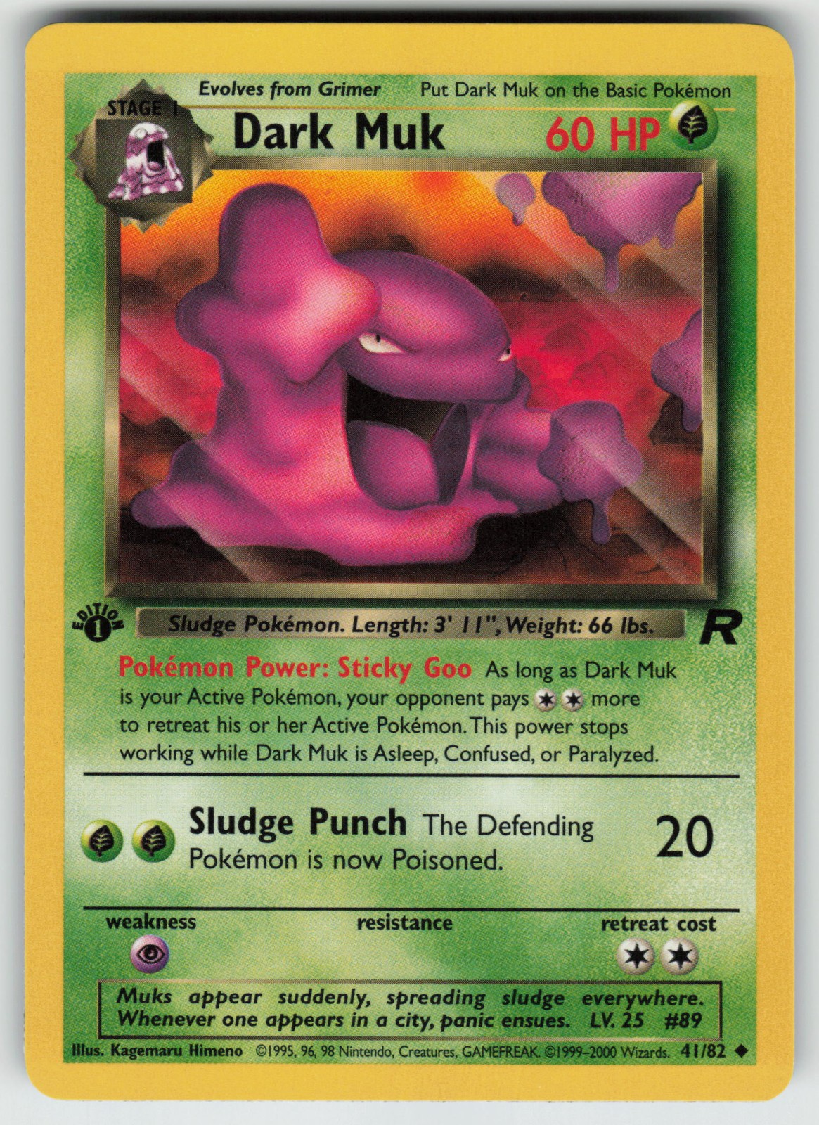 Pokemon Dark Muk Uncommon 1st Edition Team Rocket 41/82 NM
