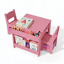 Kids Table and Chair Set w/ Bookshelf 3-Compartment Storage For Drawing Reading