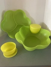 TUPPERWARE Flower Chip’N Dip Party Set / 2 Hanging Dip Bowls Lime Green & Yellow