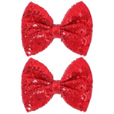 5 Inch Glitter Hair Bows for Girls Alligator Clips Sparkly Sequin Hair Red