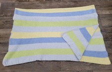 Carter's Just One Year Baby Blanket Chenille Blue Green Yellow Stripe- Read 