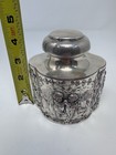 Antique E.G. Webster Silverplate Repoussé Tea Caddy / Canister – Victorian Scene — photo 7