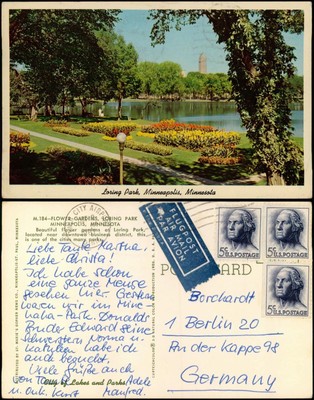 Postcard Minneapolis Loring Park 1968  gel. Flugpost Air Mail