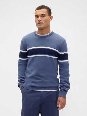 GAP Sweater Mens Medium Blue Stripe Crewneck 100% Cotton Casual Pullover NEW M