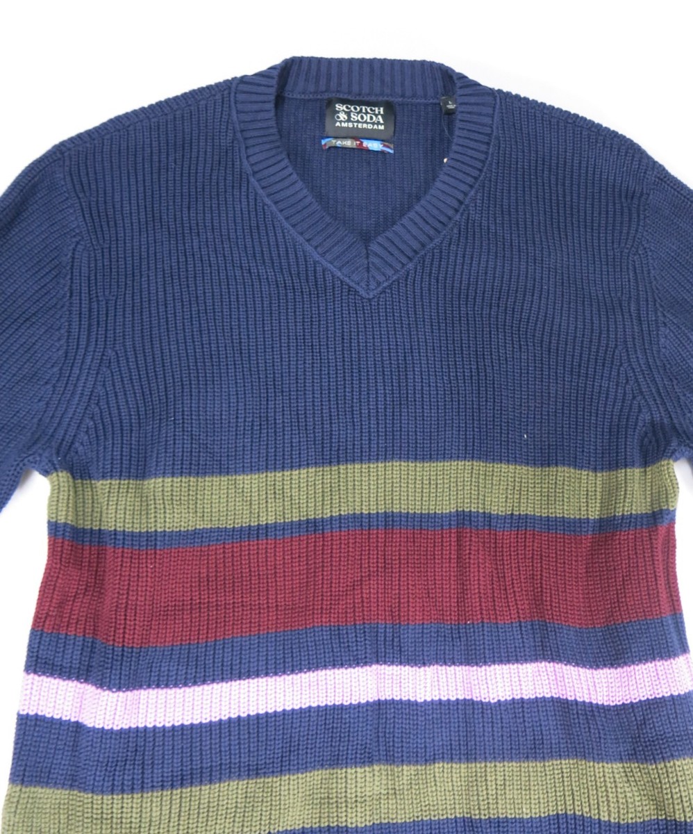 Scotch & Soda Regular Fit Stripe V-Neck Pullover Sweater Large View 2
