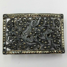 Vintage Galaxy Sterling Silver 925 Marcasite Floral Leaf Open Work Belt Buckle
