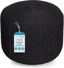 HOME Outdoor Pouf Ottoman Hand Woven Waterproof Foot Stool with Bead Bag Filling