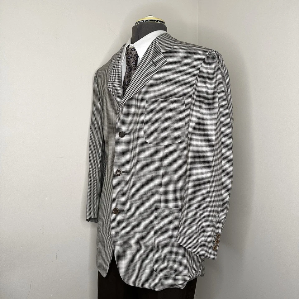 Blazer masculino Canali 40R 44" casaco esportivo terno jaqueta cinza Houndstooth 3 botões - Imagem 4 de 4