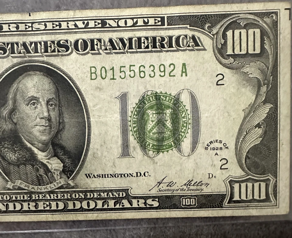1928 Federal Reserve Note Antique 100 Dollar Bill - Image 2 of 3
