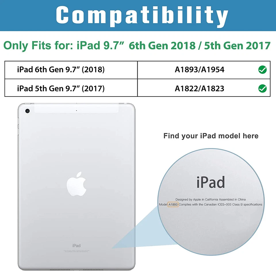 Smart Case para iPad 9,7 pulgadas iPad 6.ª/5.ª generación 2018 2017 (Modelo: A1893 A195 Foto 2 de 4