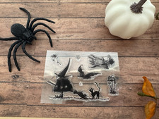 Halloween Witch Clear Stamp Set Cat, Bat, Candles Spooky Designs Scrapbook