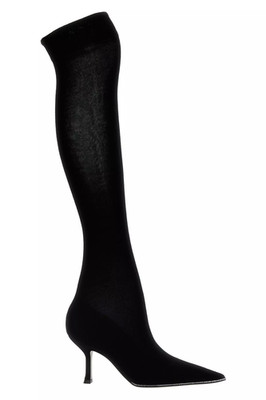 RENE CAOVILLA Knitted Black Over Knee 80mm Heeled Sock Boots New & Authentic