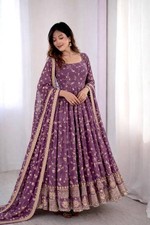 Latest New Pure Georgette Lilac Gown Bottom With Dupatta For Traditional Wear