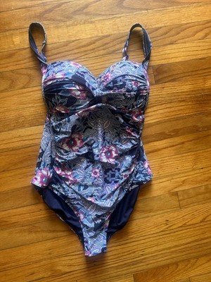 Nip Tuck Swim Navy Paisley Tummy Control One Piece Swimsuit Size 12