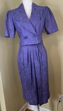 Vtg 90 s Talbots Sz 8 Purple 2-Piece Skirt Suit Linen Cotton Short Sleeve Formal