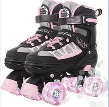MammyGol Girls Kids Roller Skates Pink/Black Adjustable Light-Up Wheels