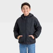 Boys' Hooded Reversible Puffer - Cat & Jack Black/Gray S
