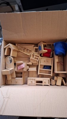Holz Puppenstube Möbel Konvolut Massivholz Schlafzimmer Küche Bad