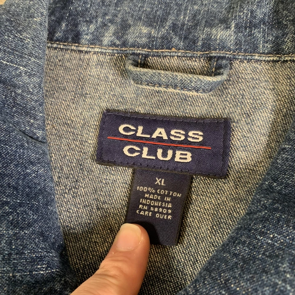 Class Club Denim Jean Jacket Mens XL Blue Trucker Button Front 100% Cotton - Image 4 of 4