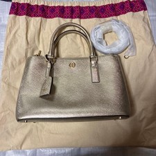 Tory Burch Gold 2way Handbag Shoulder Bag Logo Medallion Dust Bag Included mu384