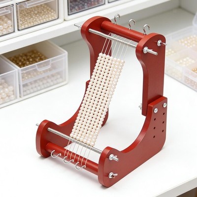 Perlenwebstuhl mit ergonomischem, abgewinkeltem Design, Holzaccessoires,