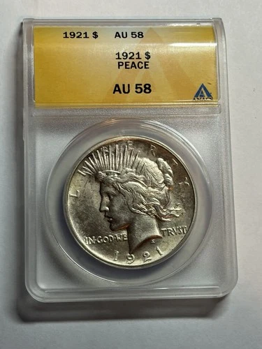 1921-P Peace Silver Dollar ANACS AU58 High Relief Key Date Nice Bright White