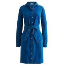 J. Crew Long Sleeve Corduroy Shirt Dress Button Front Seaport Blue Size 2P NWT