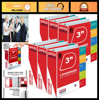 3-Inch D-Ring Binder 6-Pack, Holds 725 Sheets, Clear View Covers, 2 Pockets, Hea