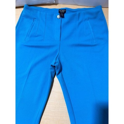 SOHO Apparel Ltd Womens Bright Blue Textured Straight Leg Dress Pants Size L