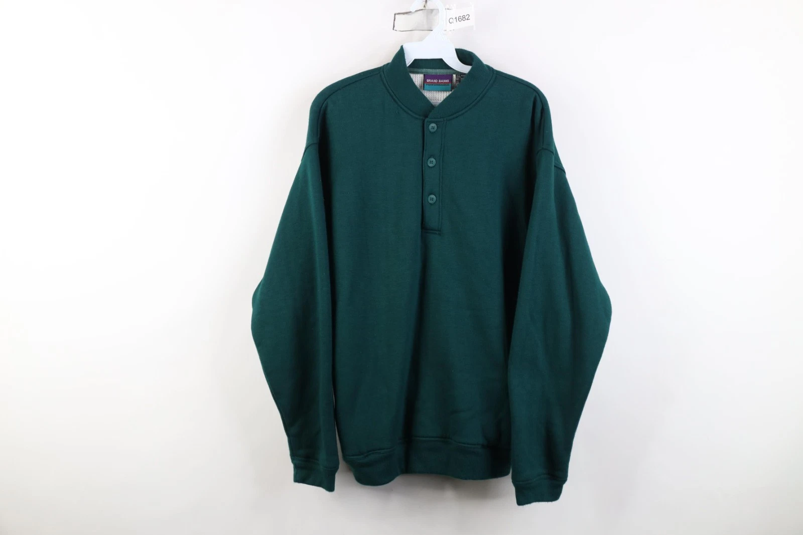 Vtg 90s Streetwear Mens Medium Blank Double Wall Thermal Lined Henley Sweatshirt