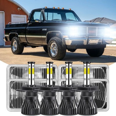 For GMC Sierra Classic C1500 C2500 C3500 Pickup Newest 4x6'' LED Headlights DRL