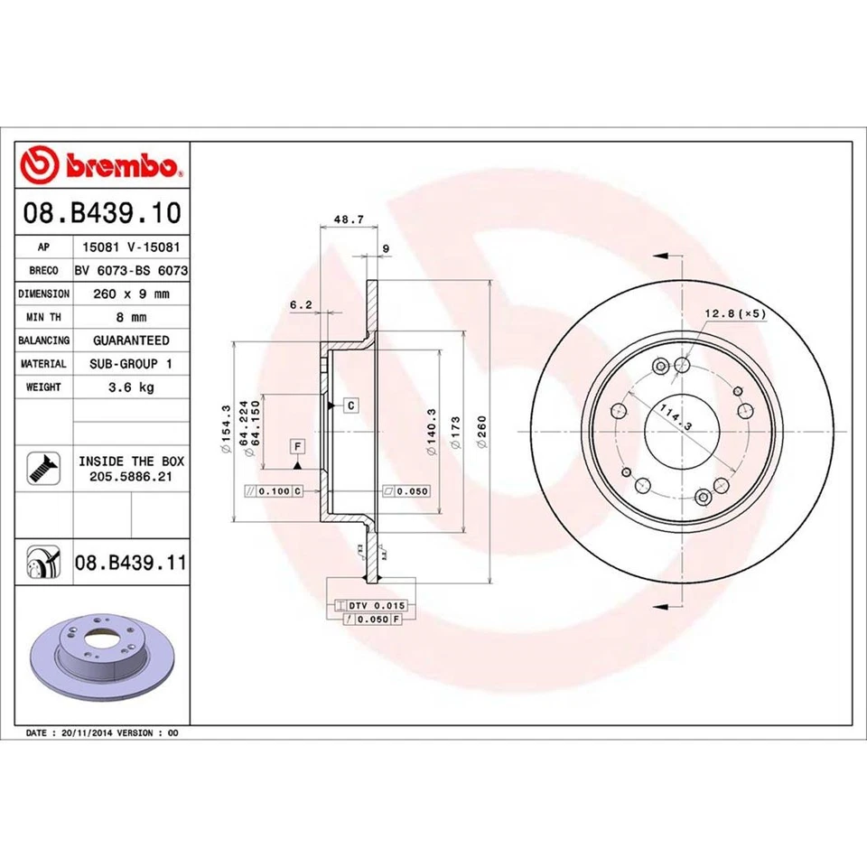 Rotores de freio traseiros revestidos Brembo para Acura TSX 2004-2008 - Imagem 4 de 4