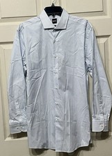 Boss HUGO BOSS DRESS Button Up Blue White Stripe SHIRT SHARP FIT NWT 138