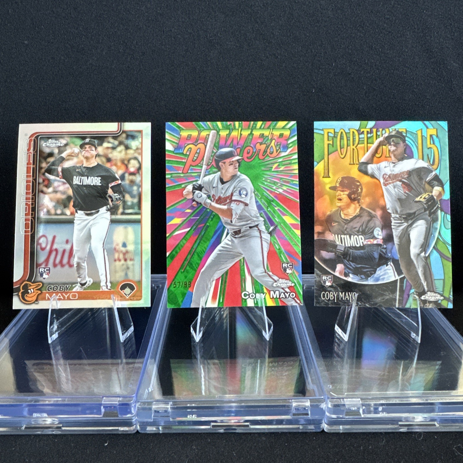 2025 Topps Chrome Power Players Coby Mayo Green Refractor  57/99 + 2 Bonus Cards