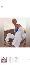 Athleta Medium M Retreat Linen Wide Leg High Rise Pant White Lily NWT 658547