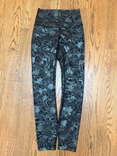 lululemon athletica Wunder Train High Rise Leggings Foil Metallic Floral Black 2