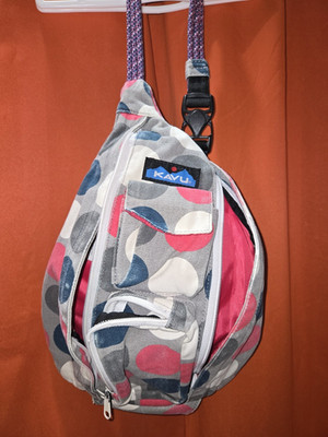 KAVU rope sling bag mini - polka dot multicolor crossbody with zipper accents