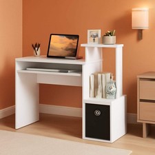 Space-Saving Computer Desk with Drawer and Storage Shelves