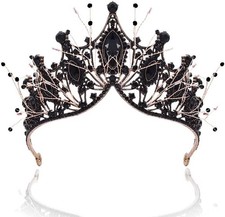 Kilshye Black Rhinestone Baroque Queen Crown Tiara for Women