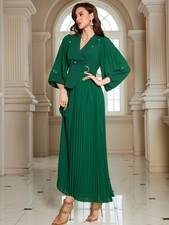 Elegant Women Long Dress Beaded Abaya Muslim Kaftan Evening Maxi Robe Party Gown