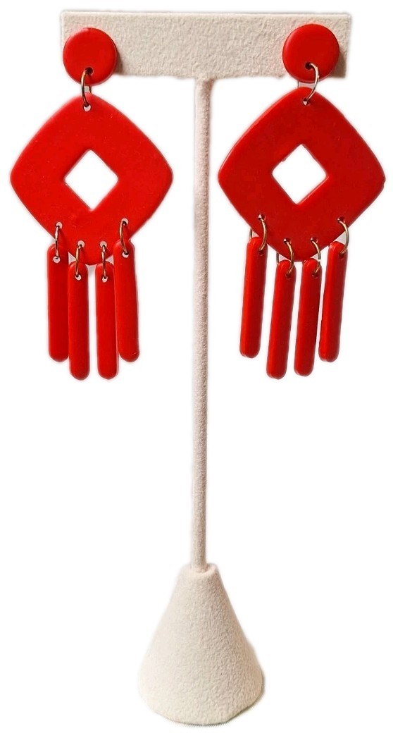 VTG Geo Diamond Drop Dangle  Statement Earrings R… - image 1