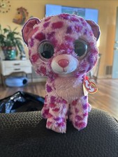 BEANIE BOOS, GLAMOUR THE LEOPARD, 8 1/2"  MED. PLUSH,  2014, HTF PINK & PURPLE !